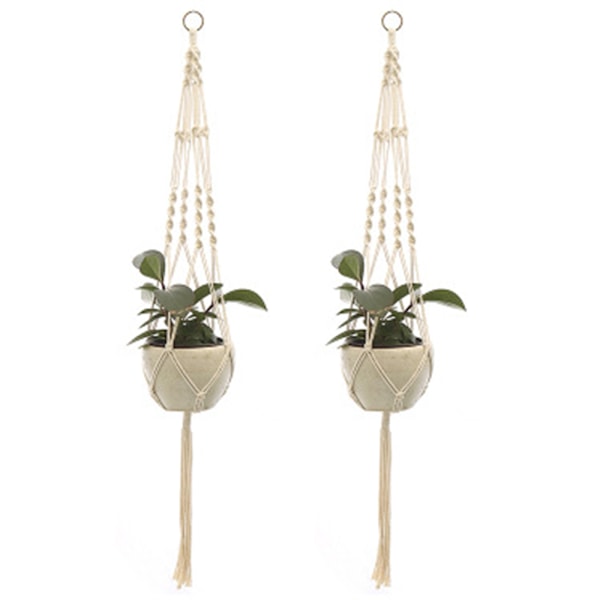 2 st Macrame Växt Hängare Hängande Planter Korg, Stil 2
