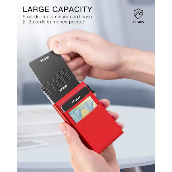Naisten ja miesten lompakko Pop up Slim Card lompakko RFID-suojaus rahakotelolla | Minimalistinen luottokorttikotelo naisille | Rose Red Red