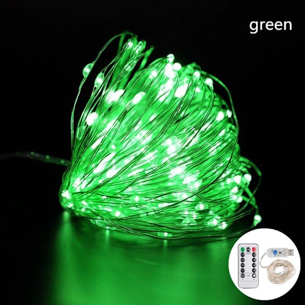 5/10/20 m Vanntett Fjernkontroll Fairy Lights USB-drevet for Juletrepynt Grønn Green 10M