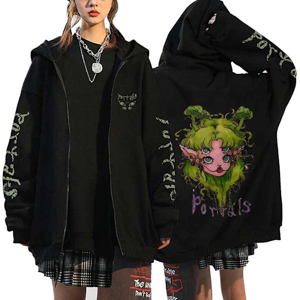 Melanie Martinez Portals Hupparit Piirretty Vetoketju Huppareita Hip Hop Streetwear Hatut Miehet Naiset Ylisuuret Takit Y2K Vaatteet Black15 Black15 4XL