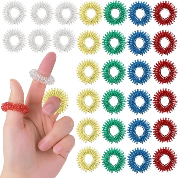 30 stk. piggete sensoriske fingerringer Akupressurringsett Gode piggete fidgetringer