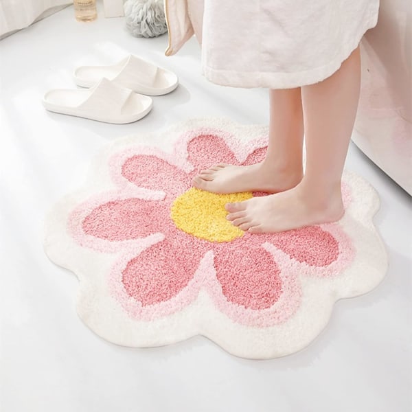 Blomsterformet bademåtte, smukke bademåtter, ultrablid mikrofiber bademåtte, maskinvaskbar blomstermåtte pink