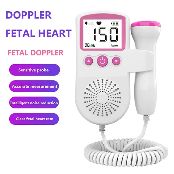 Fetal Doppler for hjemmet, Baby Pocket Hjerterytme Doppler Hjertemonitor for graviditet og test pink