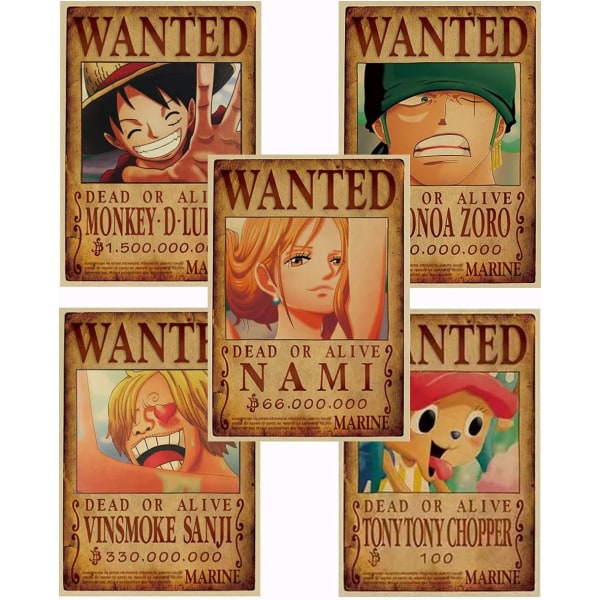 Animeplakat, One Piece Wanted Posters 51,5 cm × 35,5 cm Stor, Mand