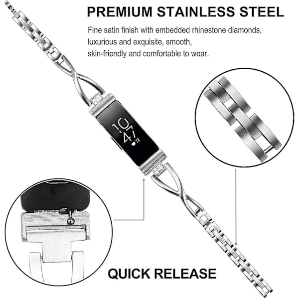 Yhteensopiva Inspire 2 -rannekoru naisille, massiivista ruostumatonta terästä ja timanttikiviä, rannekoru naisille, rannekoru miehille Fitb