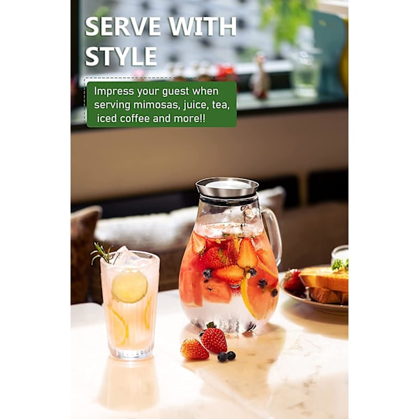 2 liters glasskaraffel med lokk og helletut, vannkaraffel, istekanne, for hjemmelaget drikke/iste/melk/kaffe/servering Vin