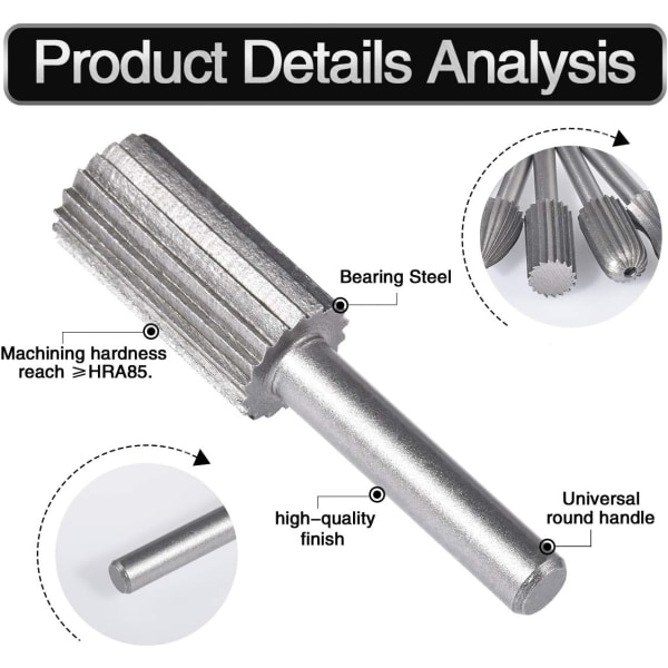 6 st Tungsten Rotary Burr Set Dubbelskuren 6mm Tungsten Skaft Fili