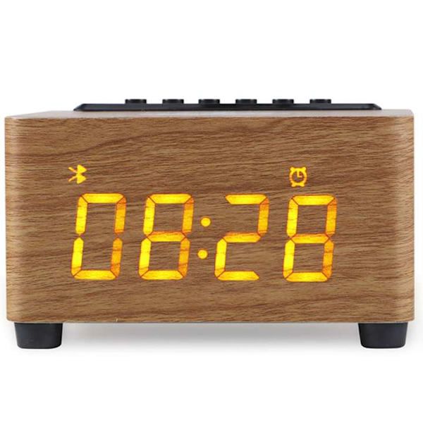 SEW Trä digital klockradio med trådlös laddningsstation LED-display