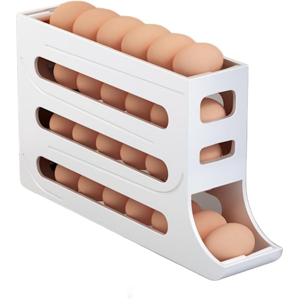 2 stk Eggestativ for kjøleskap, Eggdispenser Automatisk Rullende Eggbrett Oppbevaring 30 Egg Hvit White 1PCS