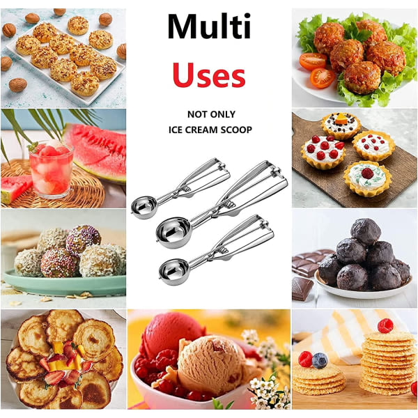 Glasskopa, 3st Cookie Scoop Set, Rostfritt stål Is CDQ
