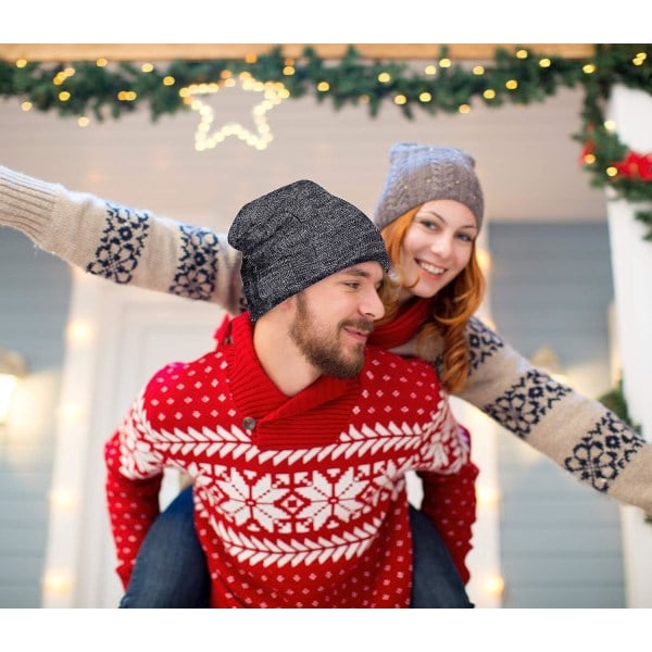 Strikket hue til mænd Chalier Winter Beanie Varmt hue med sort