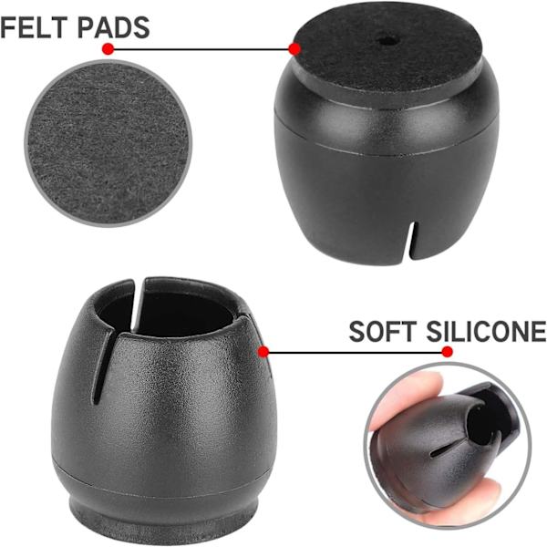 Silikon Antiskli Bord- og Stolføtter, 32 Stykker 12-16mm Stolføtter Stolføtter Beskytter for Runde Møbelben Svart