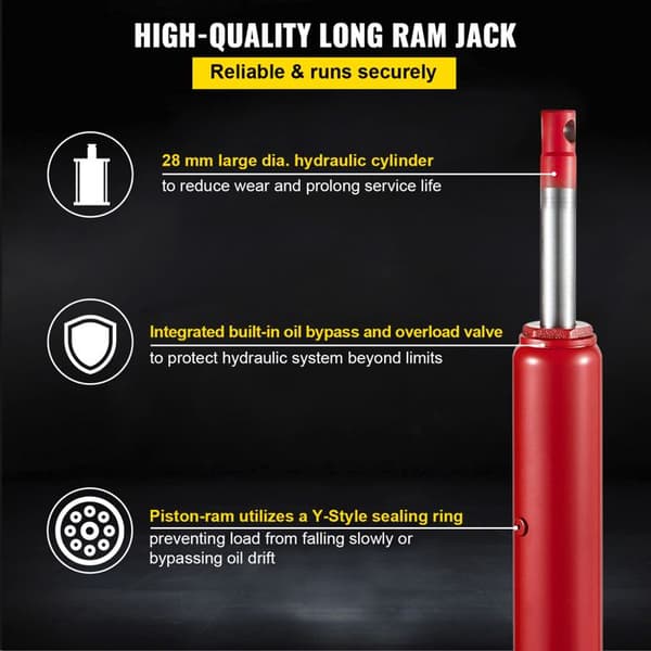 Hydraulic Jack Long-Duoku - 8 Ton Capacity - Single Piston Pump and Ball Joint Base, Manual Cherry Picker, Red-FA-