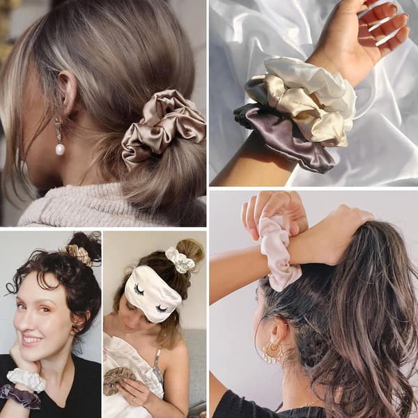 En hvit silke scrunchie hårringer for kvinner hestehaleholder hårba-FA-