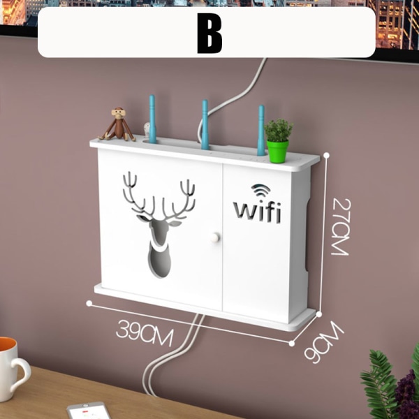 Stor trådløs Wifi Router Hylle Forvaringsbokser Cable Power Plus B