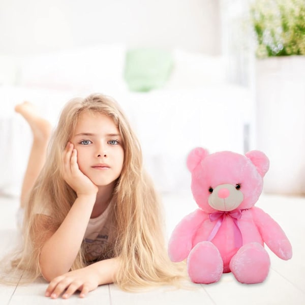 LED-bamse bamse, søte lysende bamse bamse leker kreative fargerike lysende dukke gaver (A rosa, 30 cm/11,81 tommer)