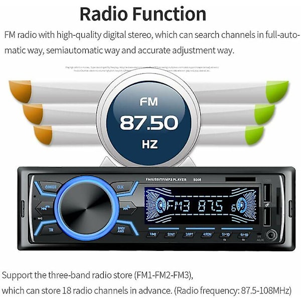 Autoradion Bluetooth, 1din Autoradion, 4x60w Autoradion 7 färger Fm Stereo Radio USB/sd/aux/eq/mp3 Player Pioneer Autoradion