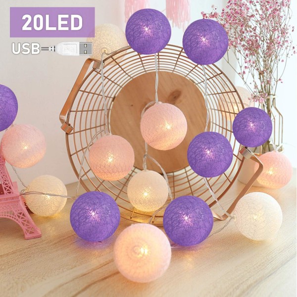 USB-bomullsboll ljusslinga, 3,5M 20 LED-boll ljusslingor