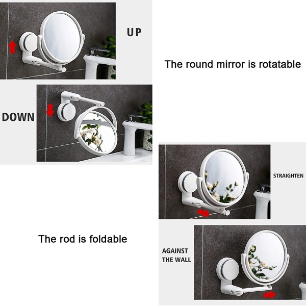 Sugkop Vägspejl Badeværelsesspejl Sminkspejl Vægmonteret spejl 360 Justerbar Dobbeltsidet forstørrelsesspejl Bordsspejl Bordsspejl