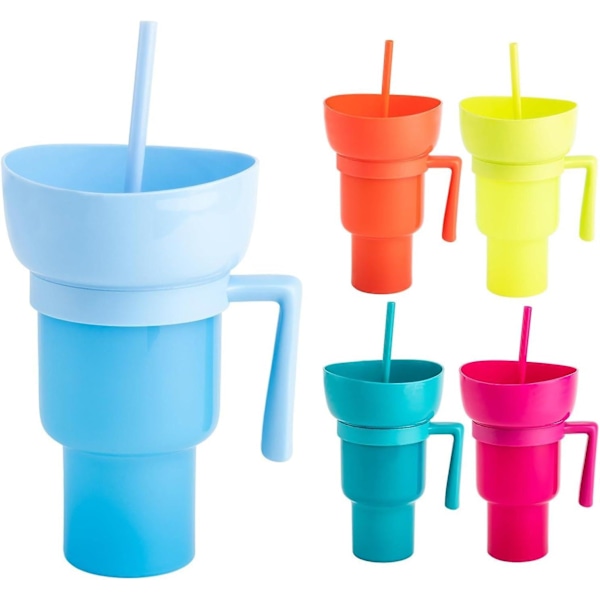 Snack- ja juomakuppi 2-in-1, Stadium Tumbler, Snackikulho lusikkakupilla, uudelleenkäytettävä Snack ja 5pcs