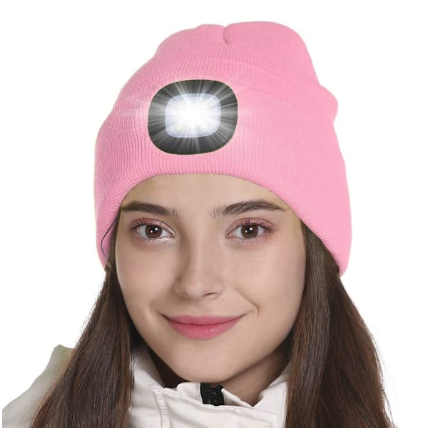 LED-valoilla varustettu neulottu pipo lenkkeilyyn pink
