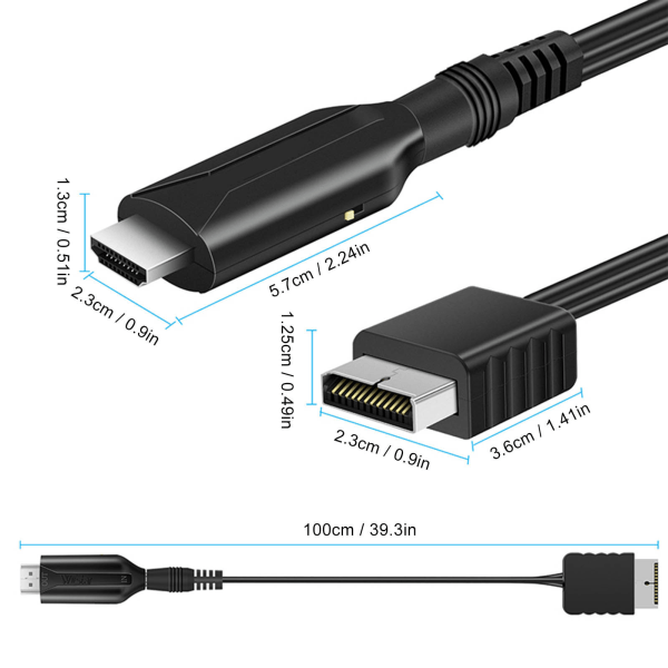 PS1 til HD Multimedia Interface-kabel - Plug and Play Spilkonsol Video Converter Kabel til PS2