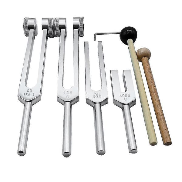 4-pak Stemsgaffelsæt til Healing & Meditation (128Hz-4096Hz)-FA- Silver