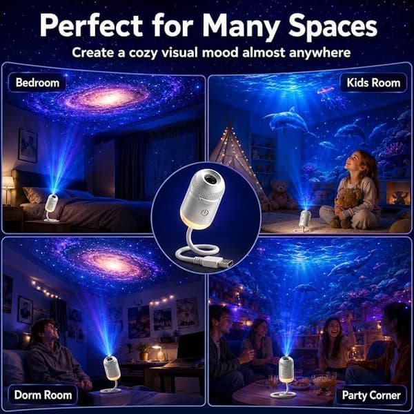 Galaxy Projector Night Light, 2-in-1 Holographic Star Projector 5D Plug and Play HD Smart Dynamic Ceiling Projector Lamp-FA- With 3 films