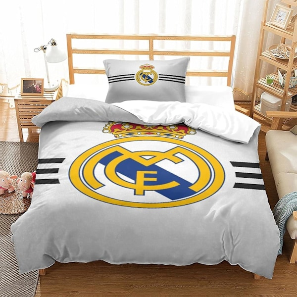 Real Madrid Ultra Soft Påslakan Set D Sängkläder Kjent Fotballag Trykt Mikrofiber Dynetrekk Deler med Glidelås Stenging 135*200 CM Single135x200cm