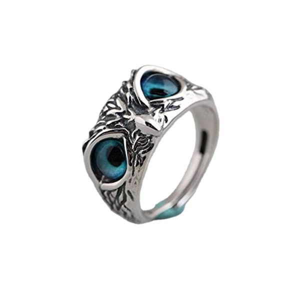 Justerbar Sterling Silver Demon Eye Uggla Ring, Demon Eye Uggla Ring-FA12-