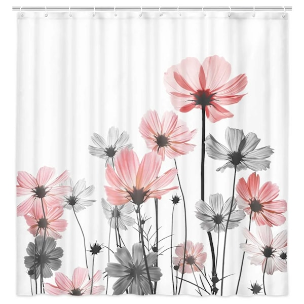 Blommedusjforhæng Akvarel Lille Badeværelse i Frisk Stil Vandafvisende Polyester Gardinvægdekoration med Kroge C10125 180X210cm C10125