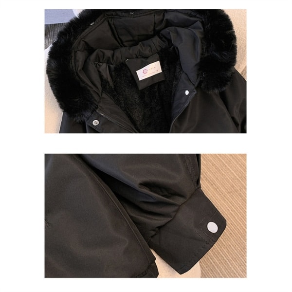 Sød Solid Mellem Lang Parka Vinter Vejrbestandig Yderbeklædning Jakke til Kvinder Sort XL