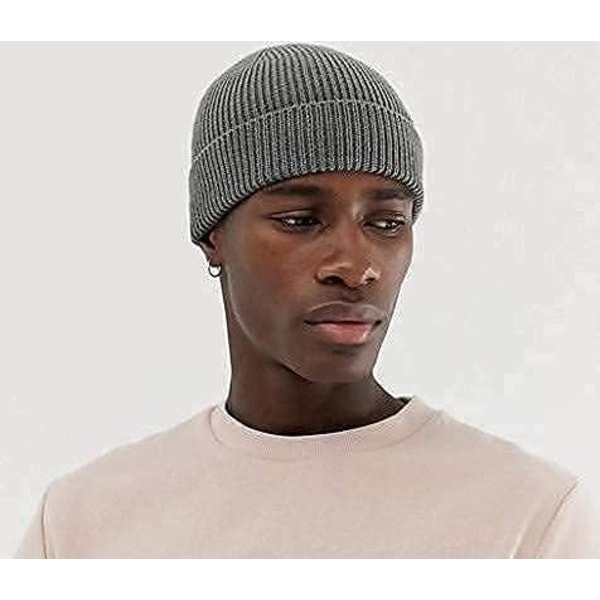 Wool Knit Cuff Short Fisherman Beanie for Men Women, Winter Warm