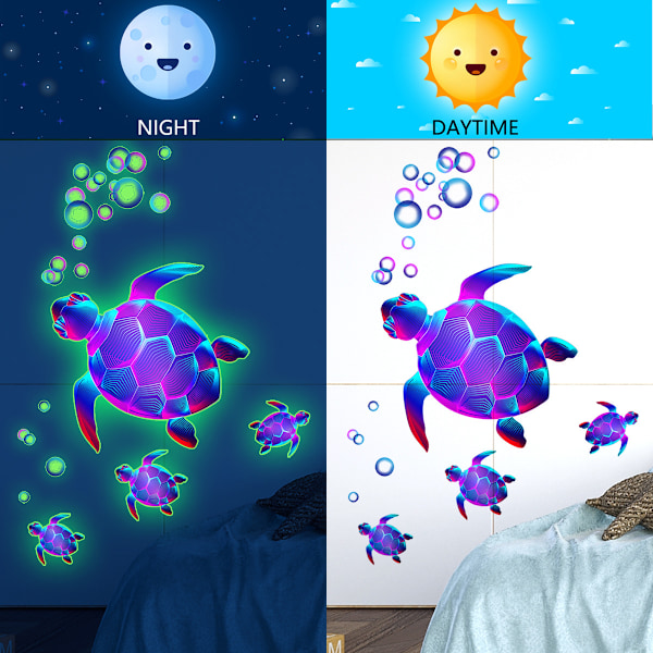Rumsdekoration Design 3D Självlysande Sköldpadda Väggdekal Kreativa Barnrum Dekorativa Väggdekaler