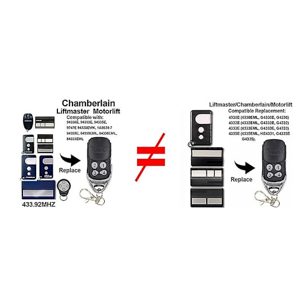 Chamberlain Liftmaster Garagisiirto-ohjain Kaukosäädin Motorlift 1a5639-7 D-66793 94335e 4335e 4330e 4333e 4332e Vaihto 433 Mhz(94335e jne)