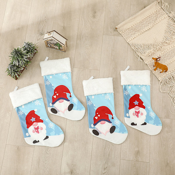 Paket Julstrumpa Utskrift Ansiktslös docka Hänghänge Julstrumpa Present Sock Presentpåsar för festdekoration