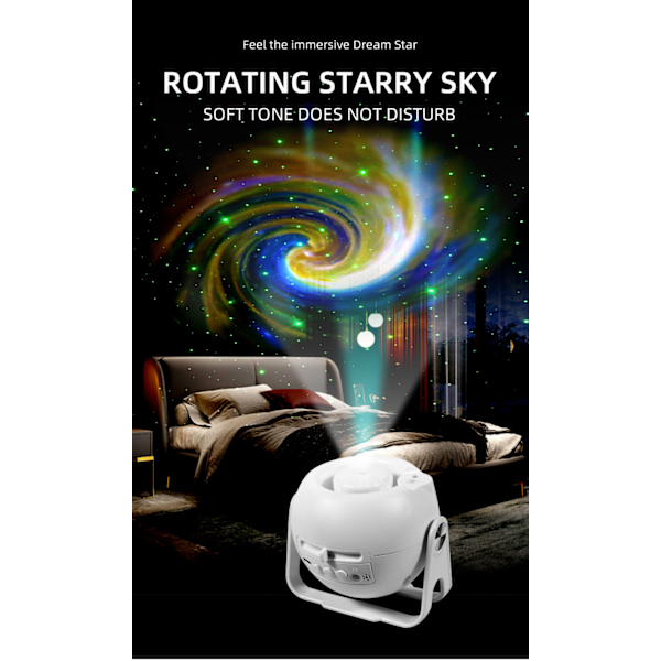 Galaxy projektor natlampe, 360° roterende justerbar fokus stjernehimmel projektionslys, velegnet til baby børns soveværelse loft/legeværelse/fest/bar