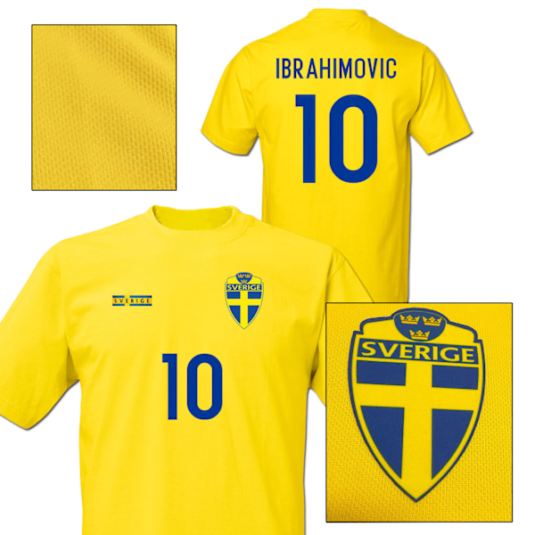 Sverige fodboldtrøje i Ibrahimovic stil med tryk af 10 - T-shirt str. S 400 Small