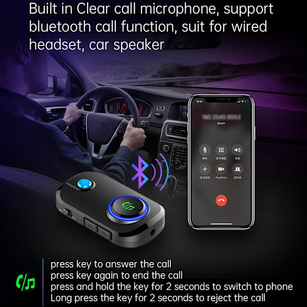 INF Trådløs Bluetooth-sender/modtager håndfri AUX