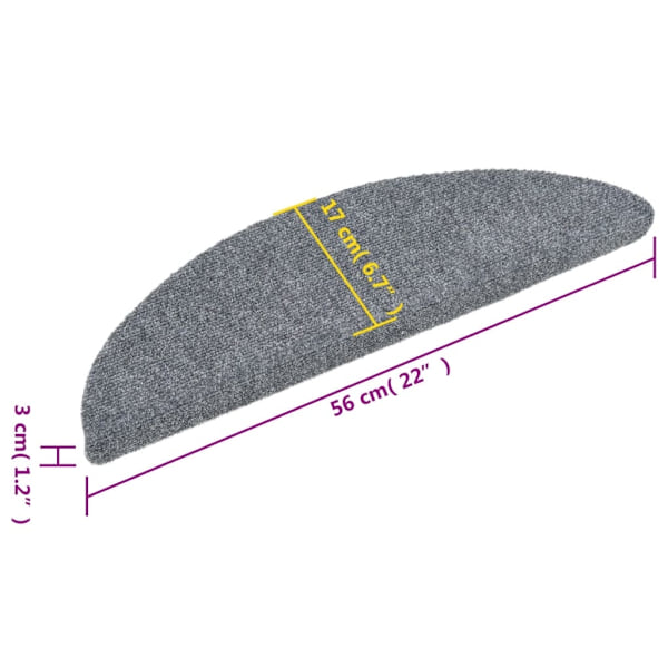 vidaXL Trappstegsmattor självhäftande 15 st brodyr 56x17x3 cm ljusgrå gray 2430