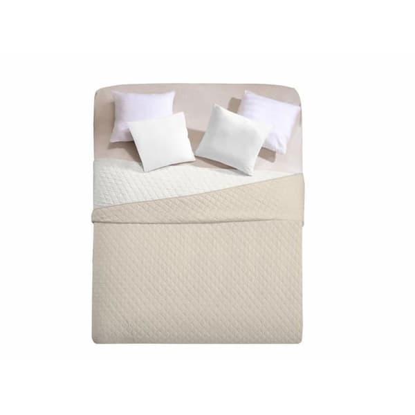 Sengeteppe - MYNE - Axel - Vendbart - Mikrofiber - 260 x 280 cm - Beige/-FA- Beige - Vit