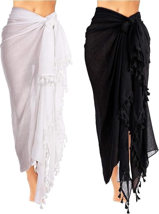 2-pak dame strand lang sarong badedragt med kvaster-FA-