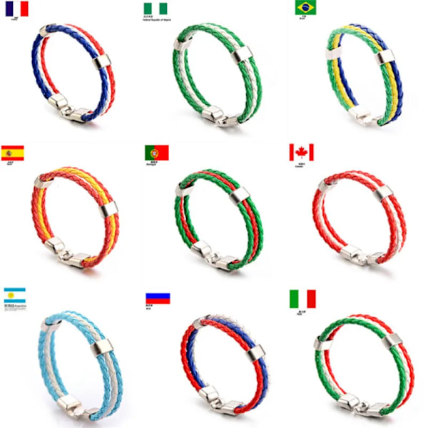 Mode Rusland Spanien Frankrig Brasilien Flag Leder Team Armbånd Mænd Fodboldfans Høj Kvalitet Par Gave Smykker Canada Flag