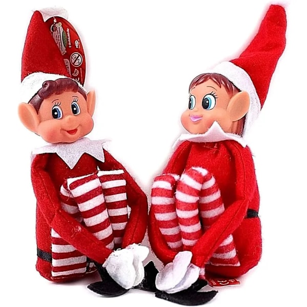 42 cm Jultomte Dockor för Barn Mini Leksakstomte Dockor för Jul Poserbara Små Tomte Hyll Sittande med Hängande Ben Red Boy Girl 2PCS