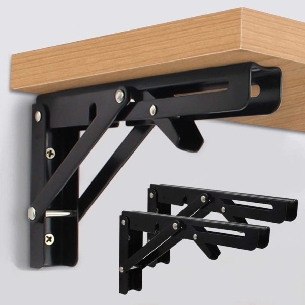 2 Pcs Folding Shelf Brackets 8 inch Black Heavy Duty Metal