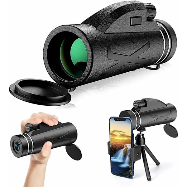 Monokulær 80x100 Højtydende HD Monokulær Starscope Monokulær med Smartphoneholder og Vandafvisende Stativ til Fuglekiggeri, Jagt, Rejser