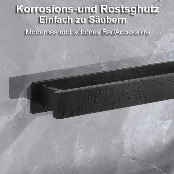 Håndklædeholder uden boring sort håndklædeholder badeværelse gæstehåndklædeholder vægmontering rustfrit stål mat håndklædeholder (41cm)