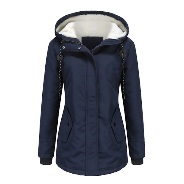 Dame Vinter Varmt Sherpaforet Jakke Heavy Parka Coat med Hætte Navy 2XL Navy