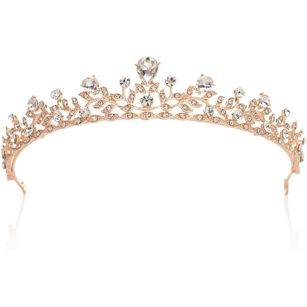 Glitrende krystallkrone prinsesse tiara rhinestone blad skjønnhetskonkurranse