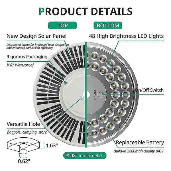 Flagpole Light Solar Powered Spotlight Outdoor, 48 LED Waterproof Solar Light for Flagpole, Top Mounted-FA-